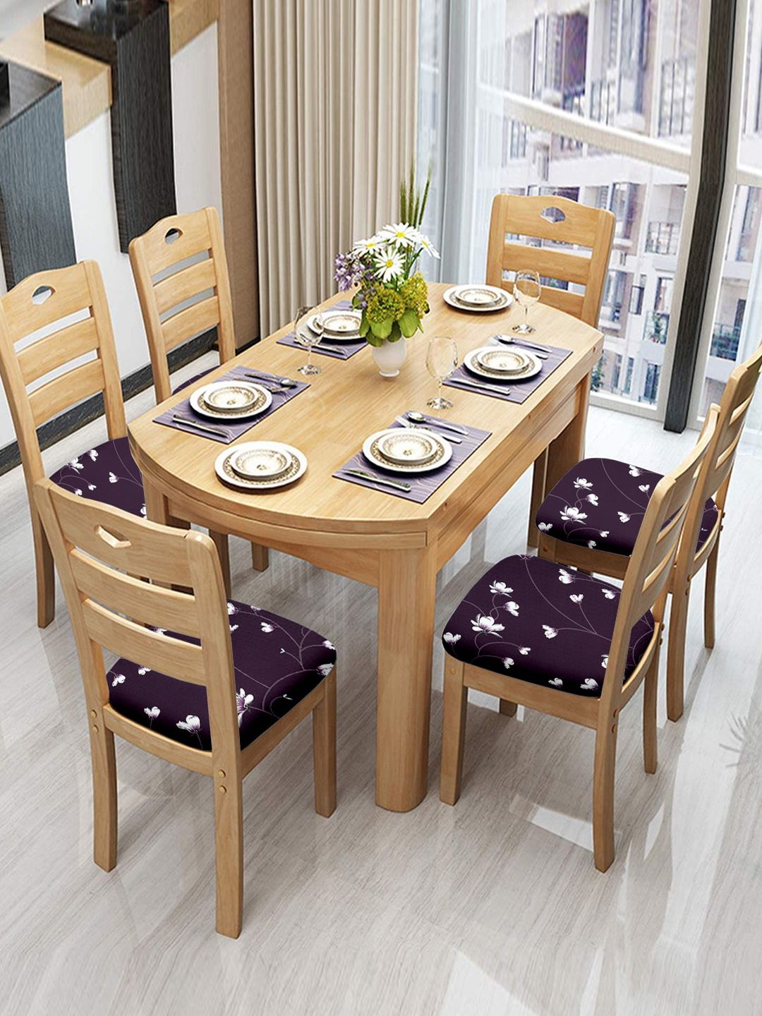 Cortina Purple Floral Printed Chair Pads Price in India