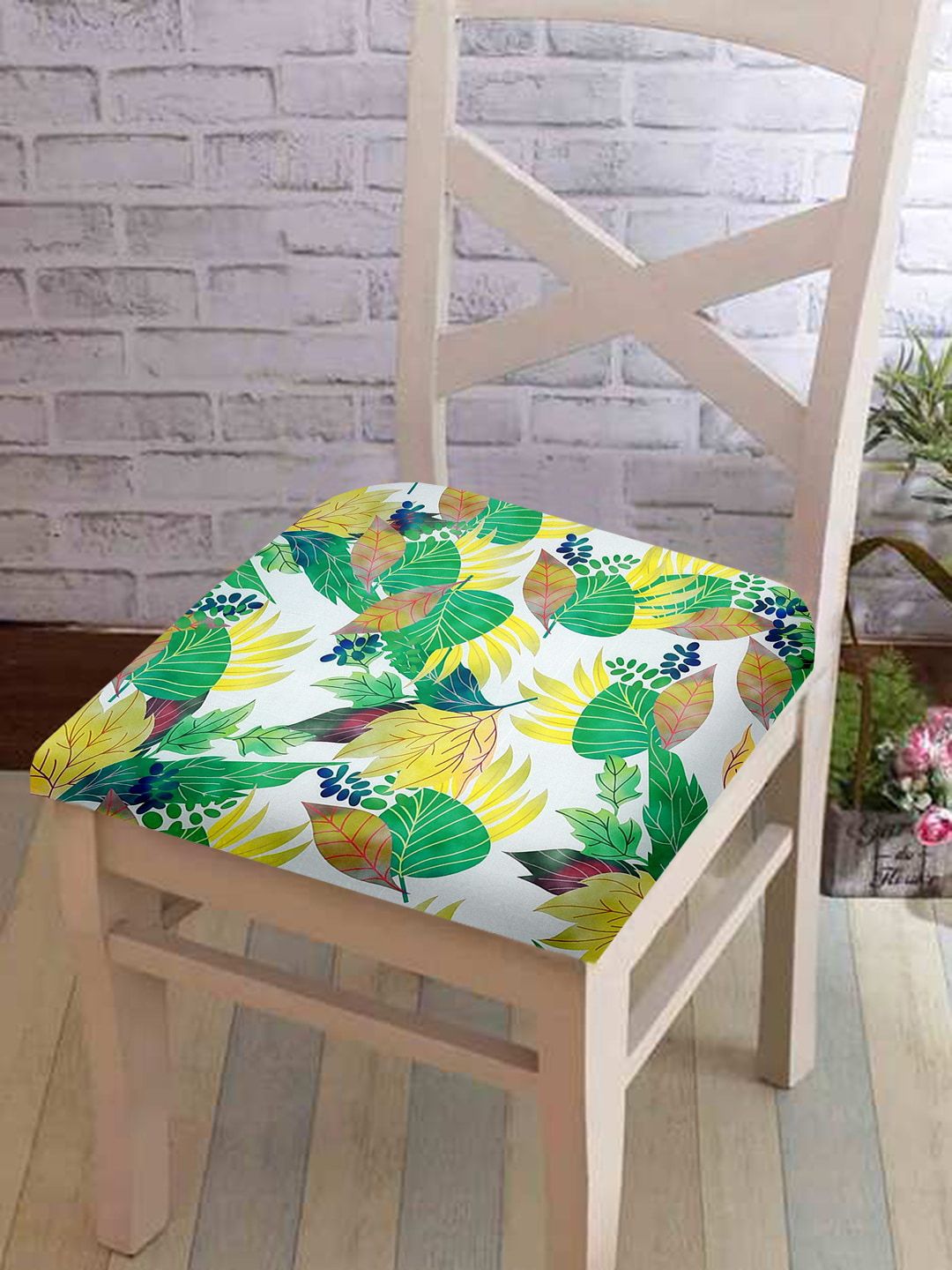 Cortina White & Green Printed Chair Cover Price in India