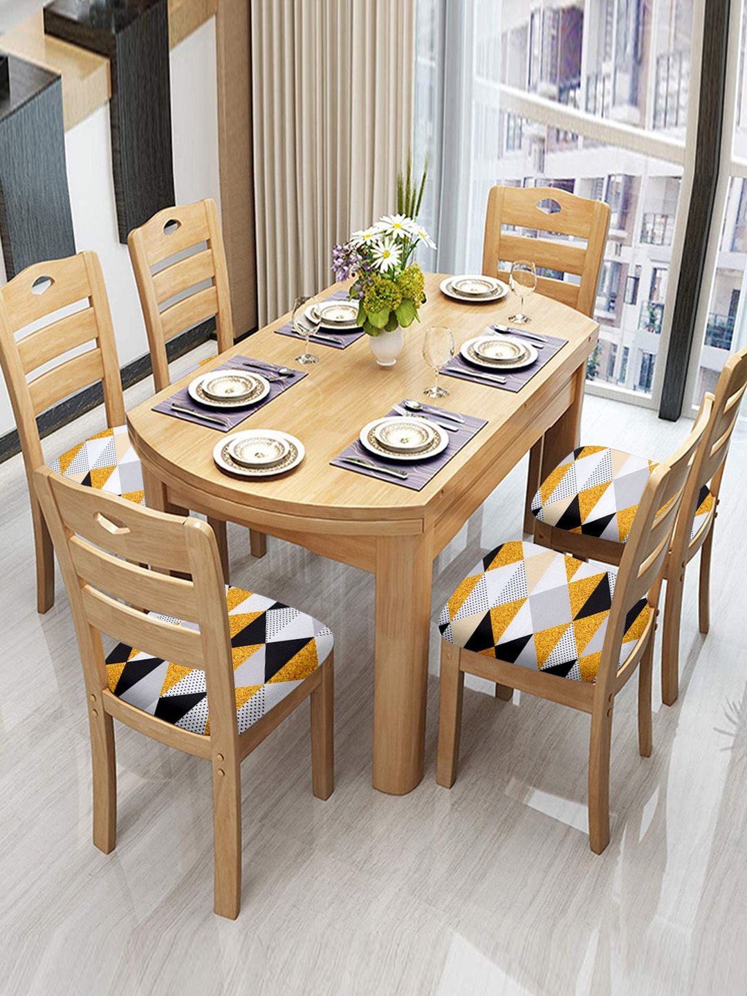 Cortina Unisex Yellow & Black Printed Chair Pads Price in India