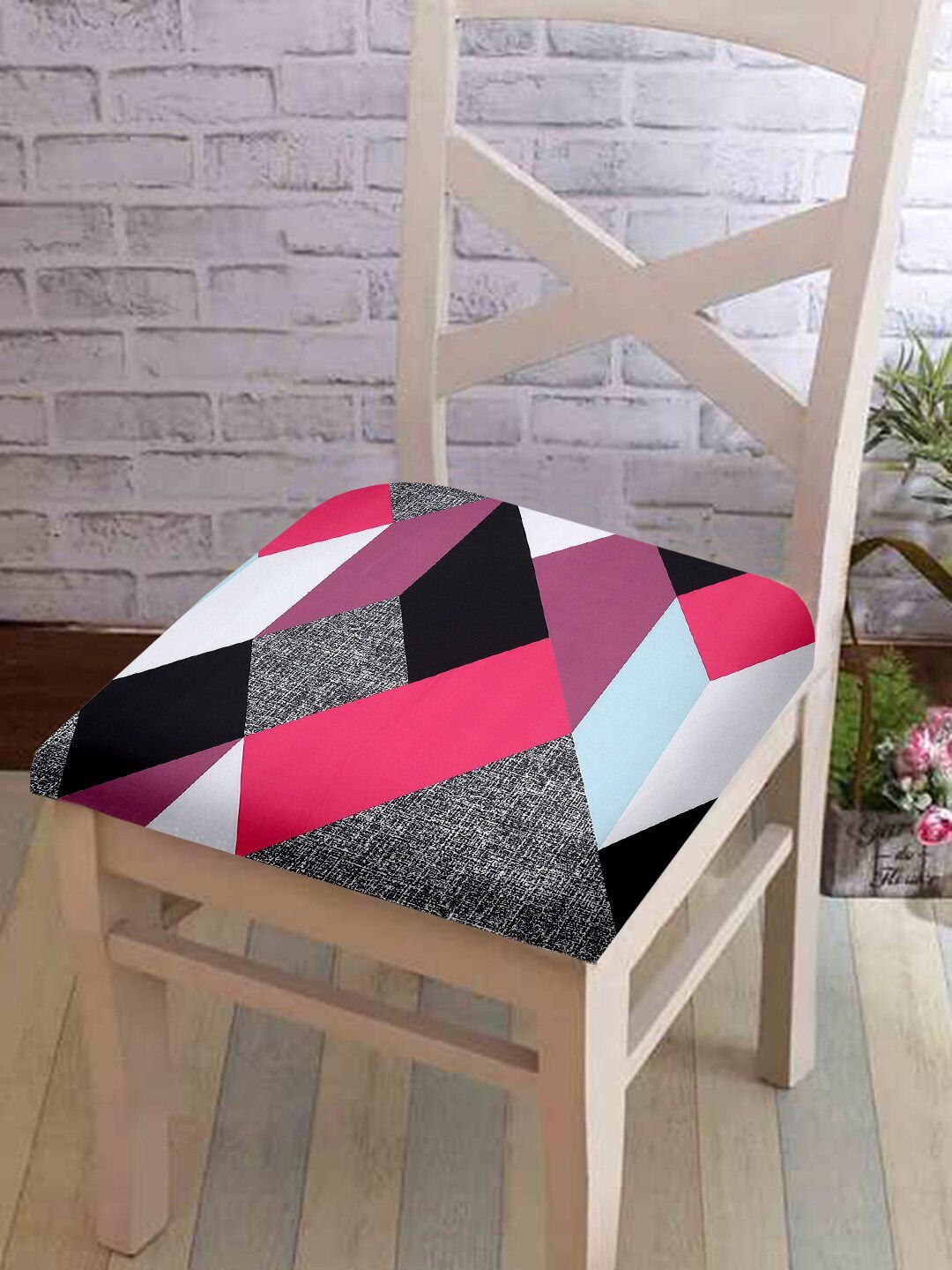 Cortina Pink & Black Printed Chair Pad Price in India