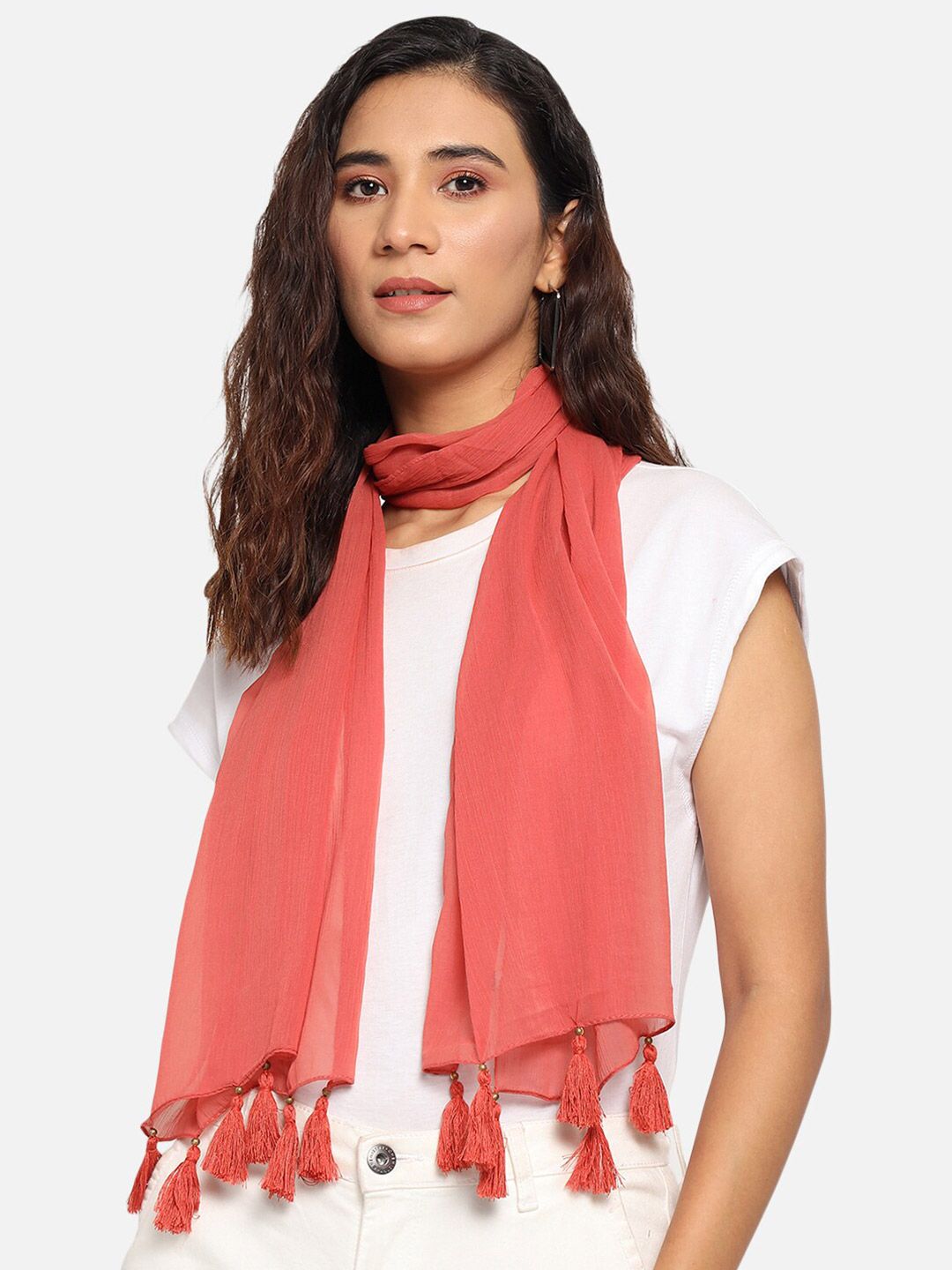 Trend Arrest Women Peach-Coloured Scarf Price in India