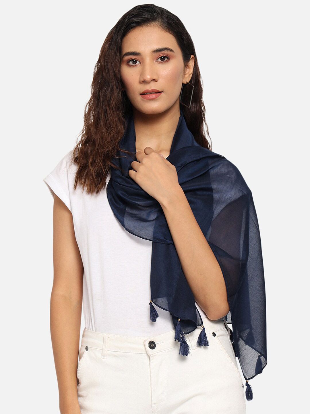 Trend Arrest Women Navy Blue Scarf Price in India