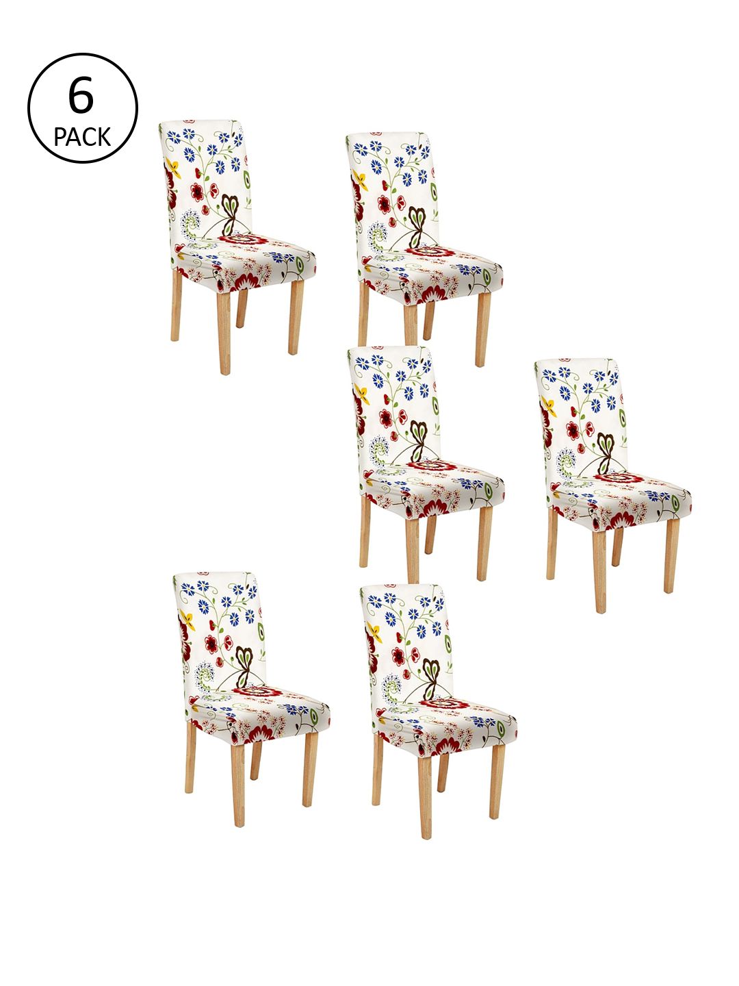 Cortina Set Of 6 White & Red Printed Chair Covers Price in India