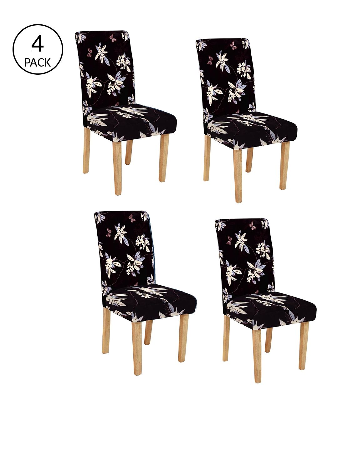 Cortina Set Of 4 Black & Grey Printed Chair Covers Price in India