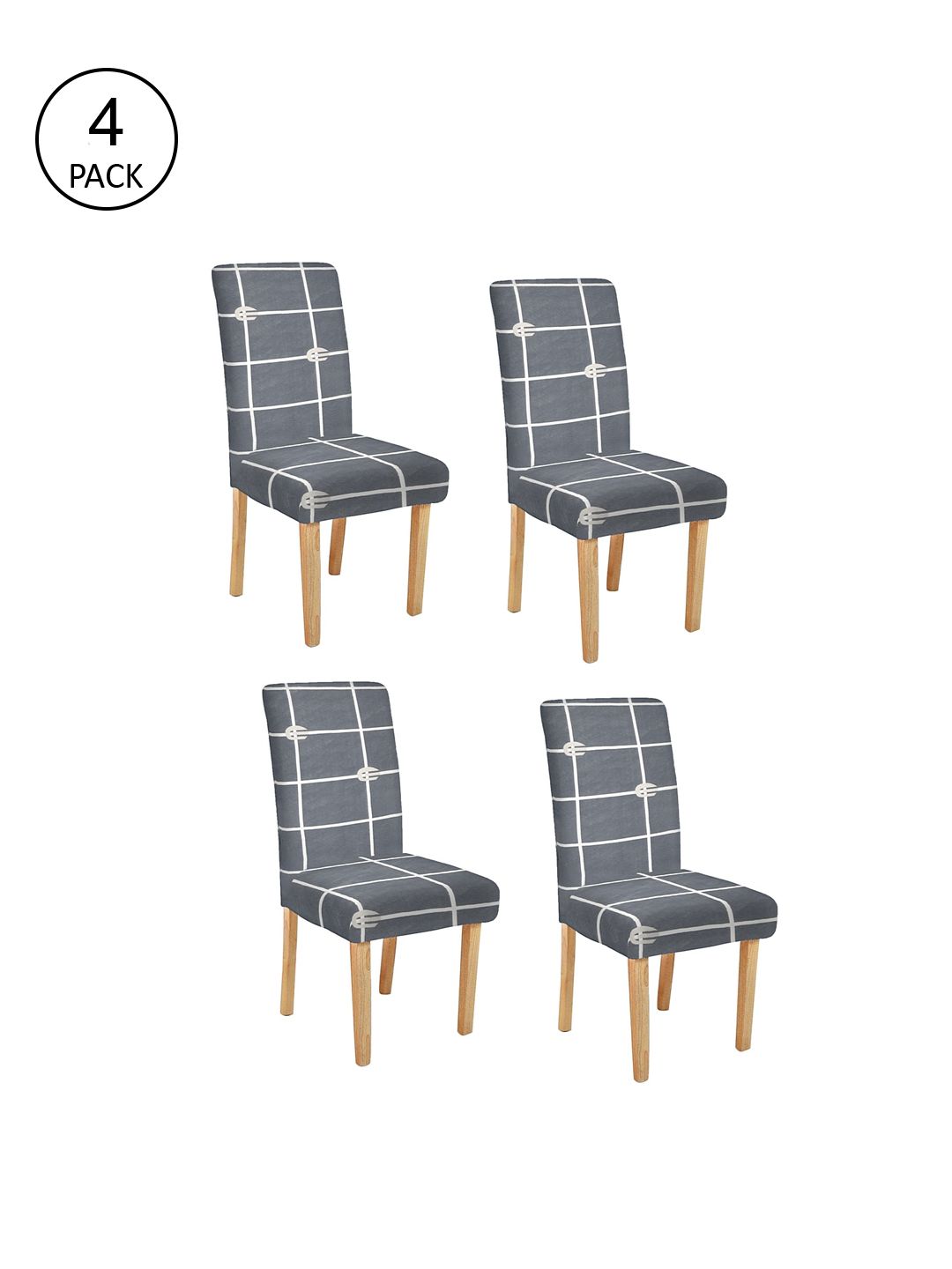 Cortina Set of 4 Grey & White Checked Chair Covers Price in India