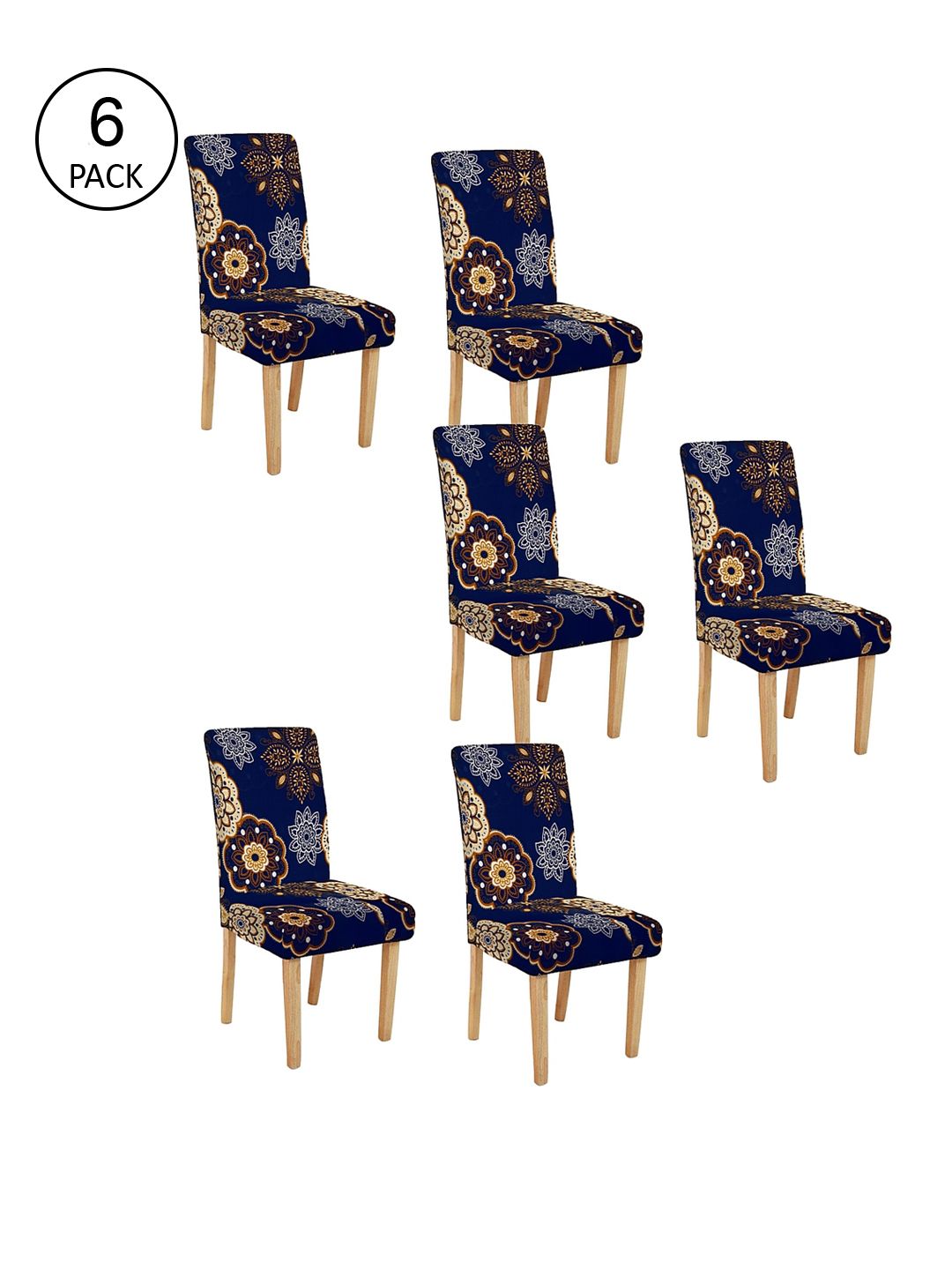 Cortina Set Of 6 Blue & White Printed Chair Covers Price in India
