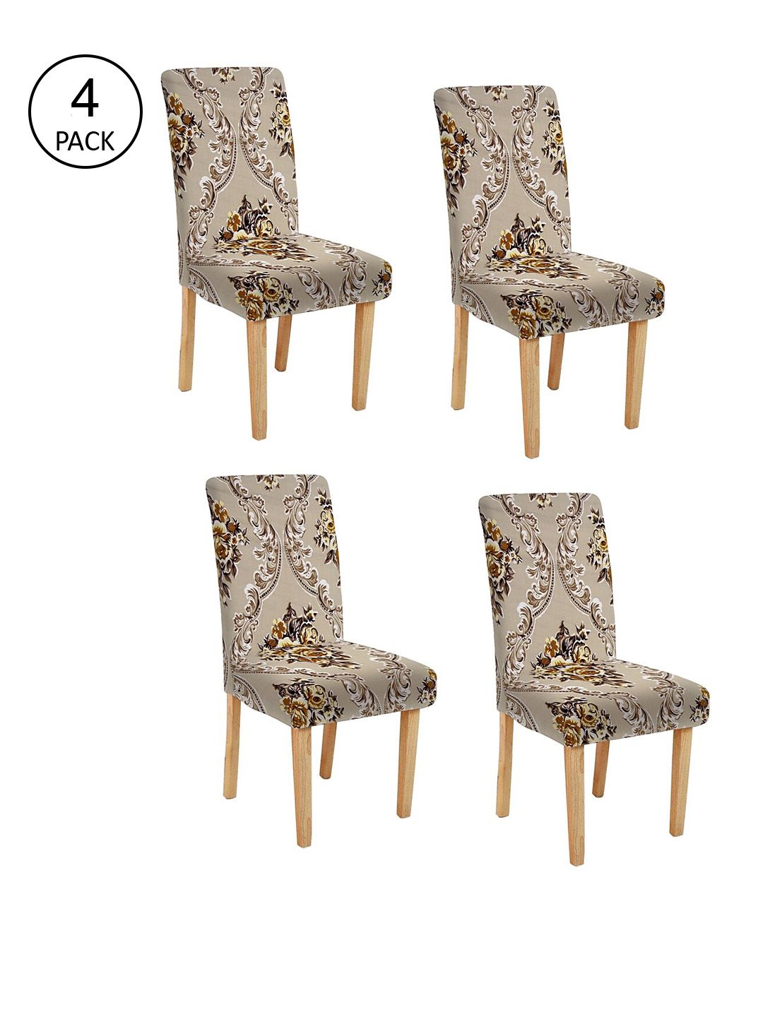Cortina Set Of 4 Beige & Brown Printed Chair Covers Price in India