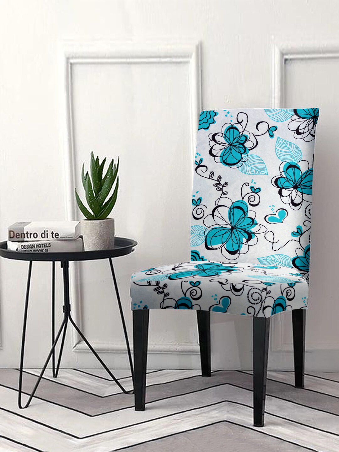 Cortina Set Of 4 Blue & White Printed Chair Covers Price in India