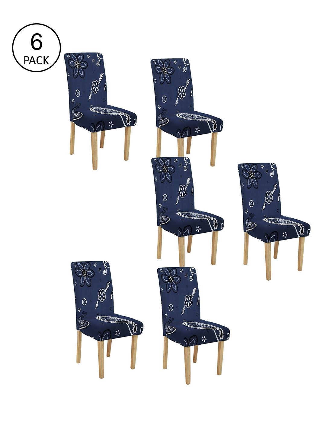 Cortina Set Of 6 Blue & White Printed Chair Covers Price in India