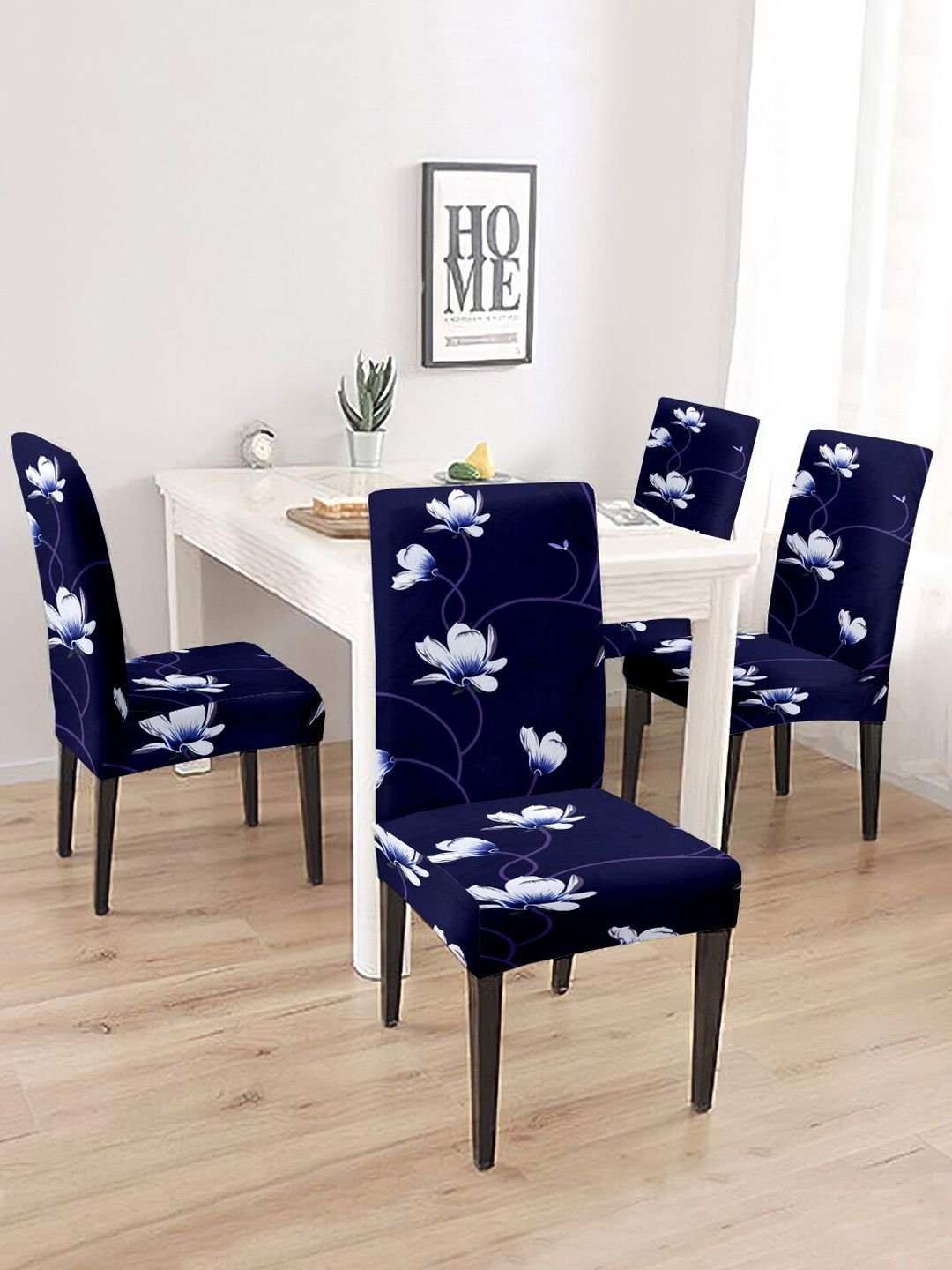 Cortina Set Of 4 Blue & White Printed Chair Covers Price in India