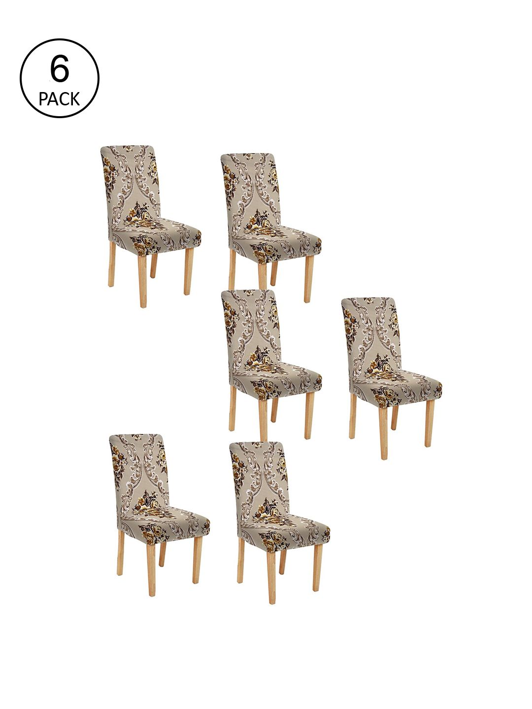 Cortina Set Of 6 Beige & Brown Printed Chair Covers Price in India