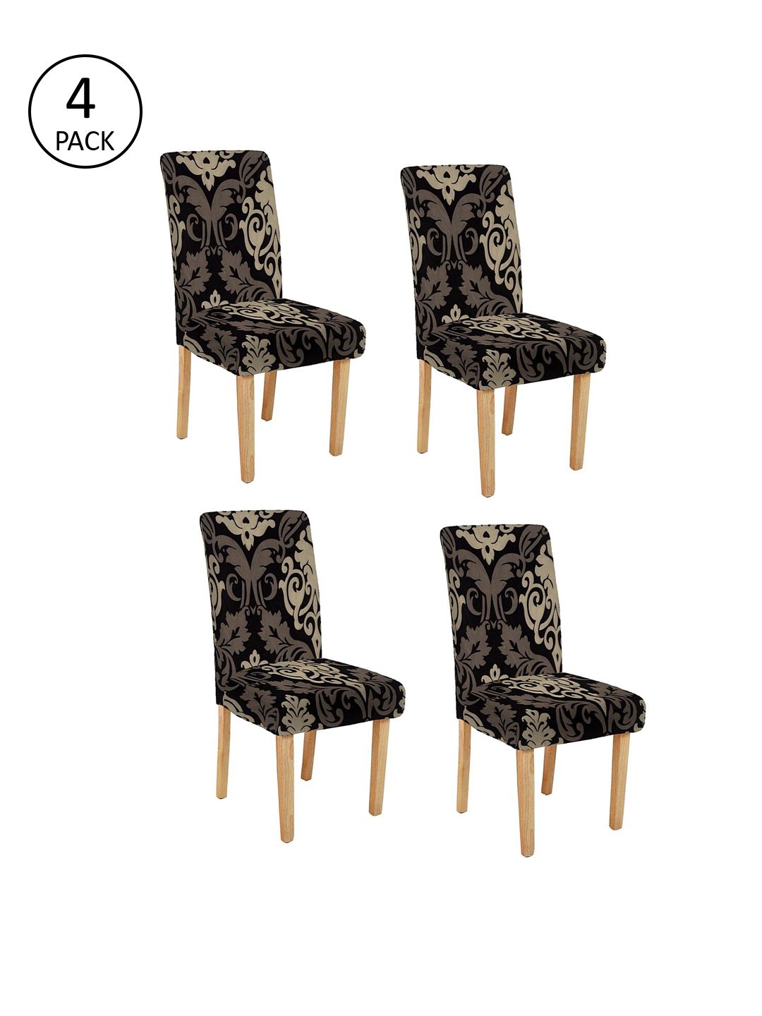 Cortina Set Of 4 Black & Beige Printed Chair Covers Price in India