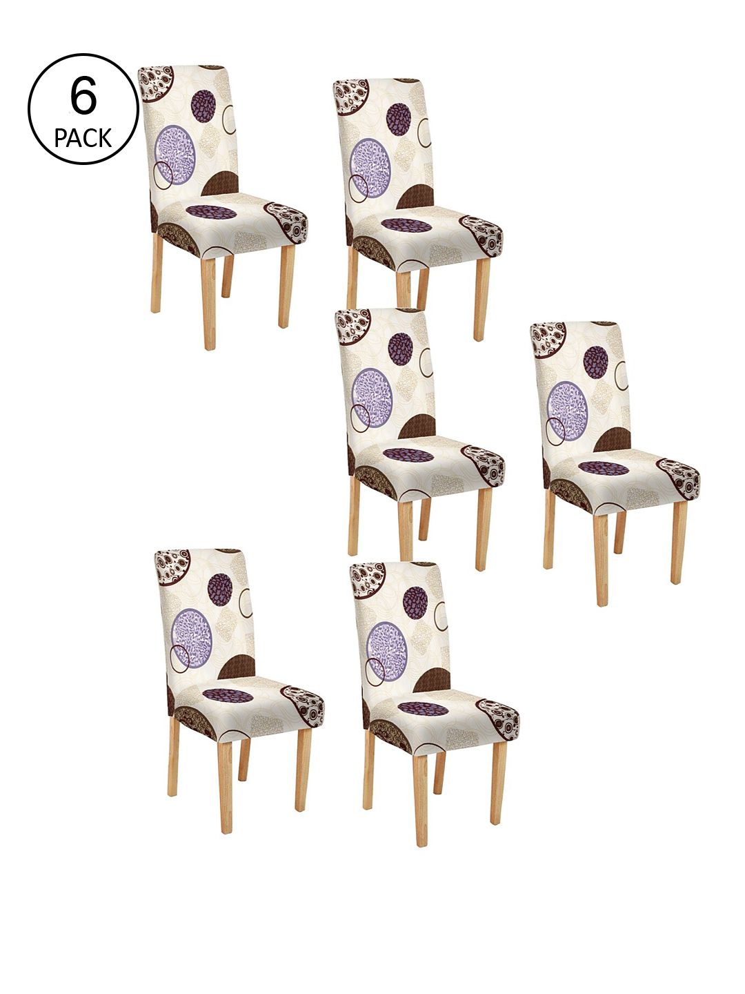 Cortina Set Of 6 Beige & Purple Printed Chair Covers Price in India