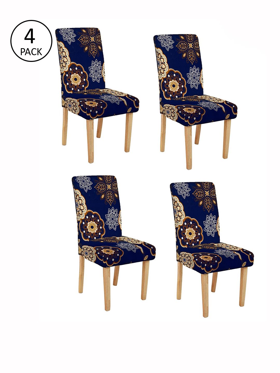 Cortina Set Of 4 Navy Blue & White Printed Chair Covers Price in India