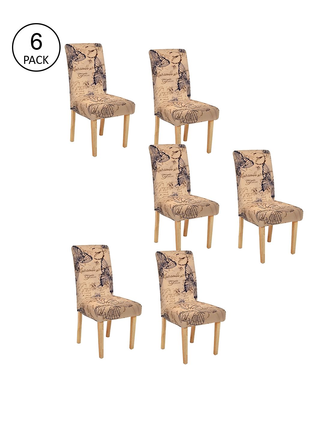 Cortina Set Of 6 Beige & Black Printed Chair Covers Price in India