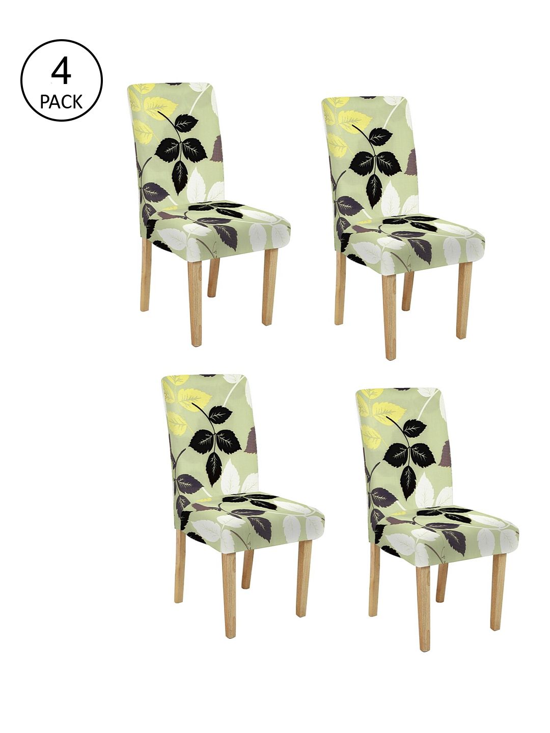 Cortina Set Of 4 Green & Black Printed Chair Covers Price in India