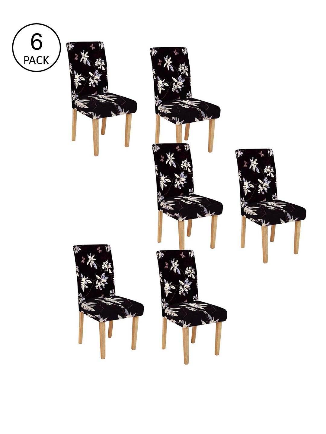 Cortina Set Of 6 Black & Grey Printed Chair Covers Price in India