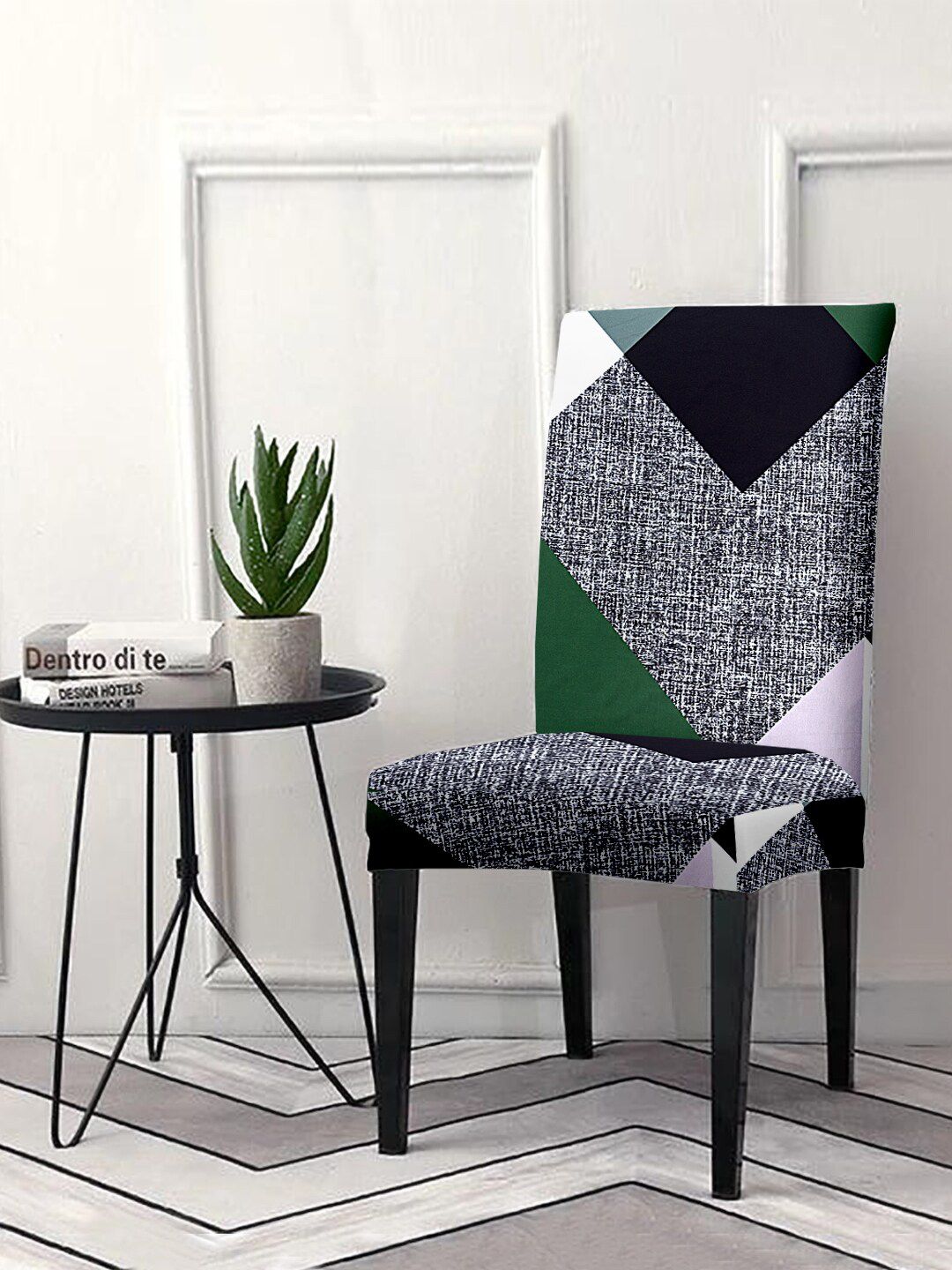 Cortina Green & Black Printed Chair Cover Price in India