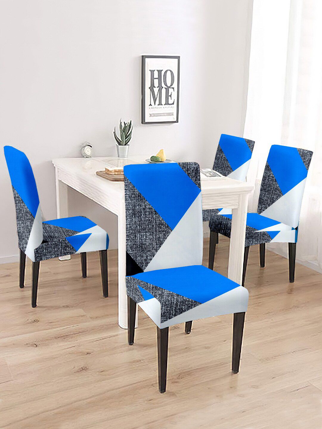 Cortina Set Of 4 Blue & White Printed Chair Cover Price in India