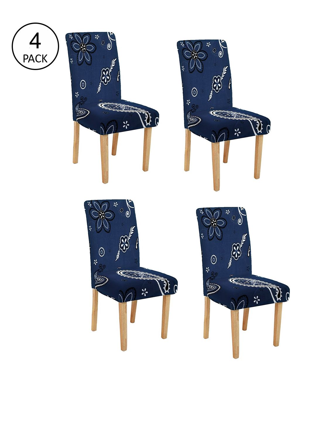 Cortina Set of 4 Blue Floral Printed Chair Cover Price in India