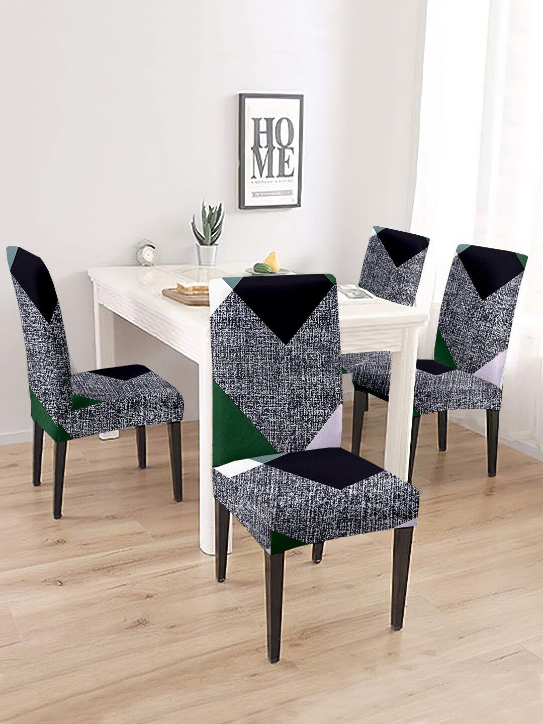 Cortina Set Of 4 Green & Black Printed Chair Cover Price in India