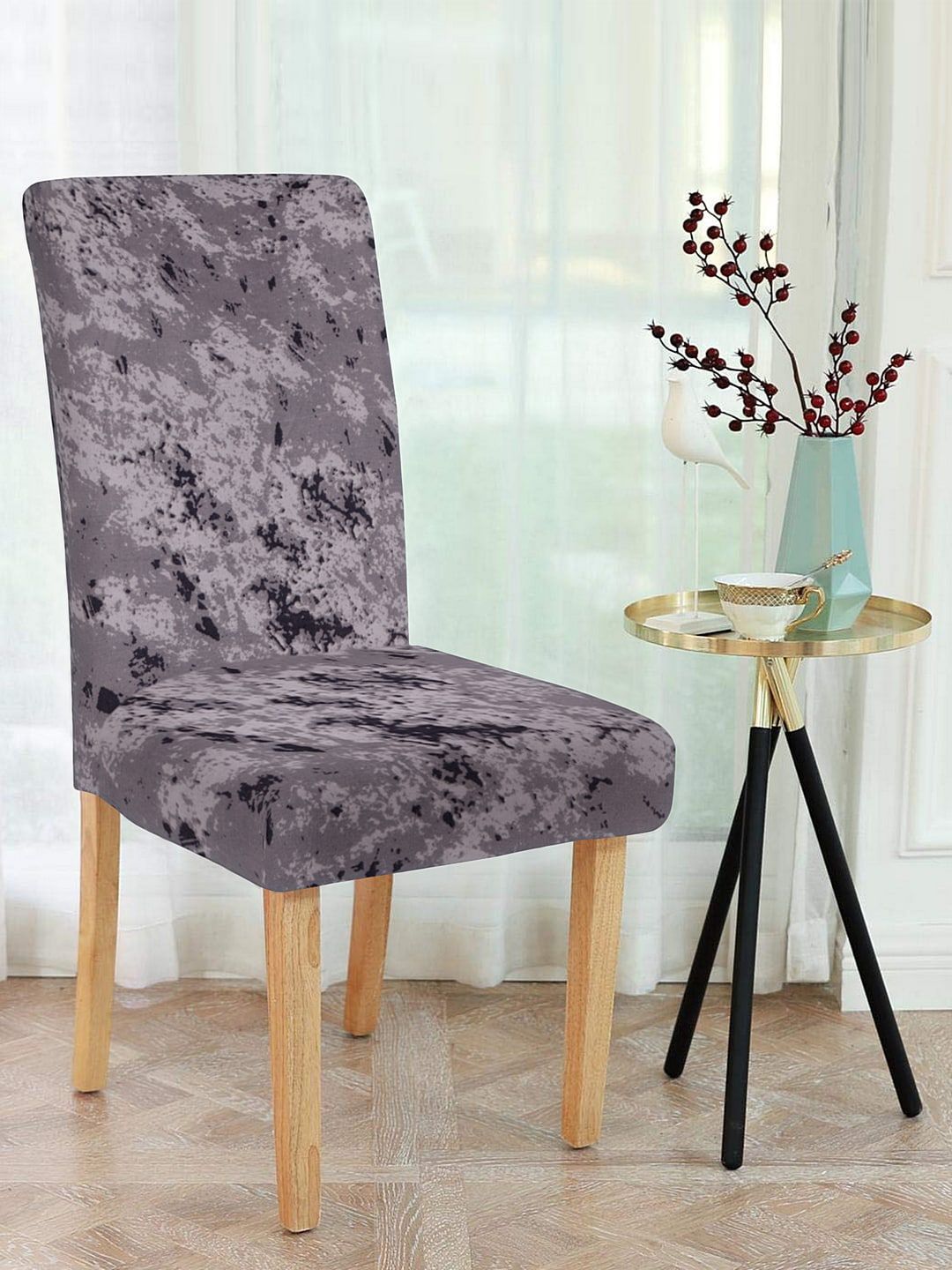 Cortina Grey & White Printed Chair Cover Price in India