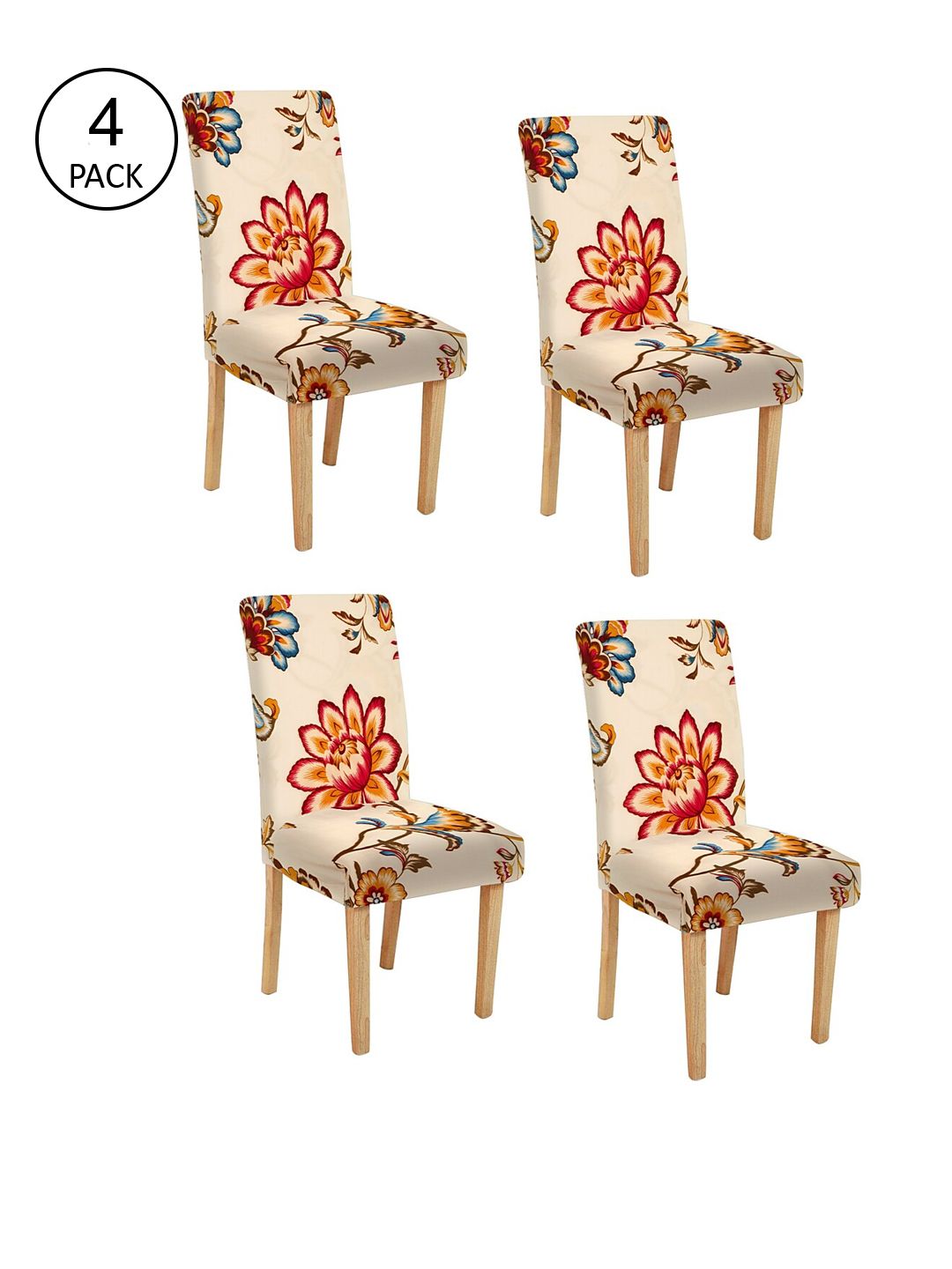 Cortina Set of 4 Beige Floral Printed Chair Cover Price in India