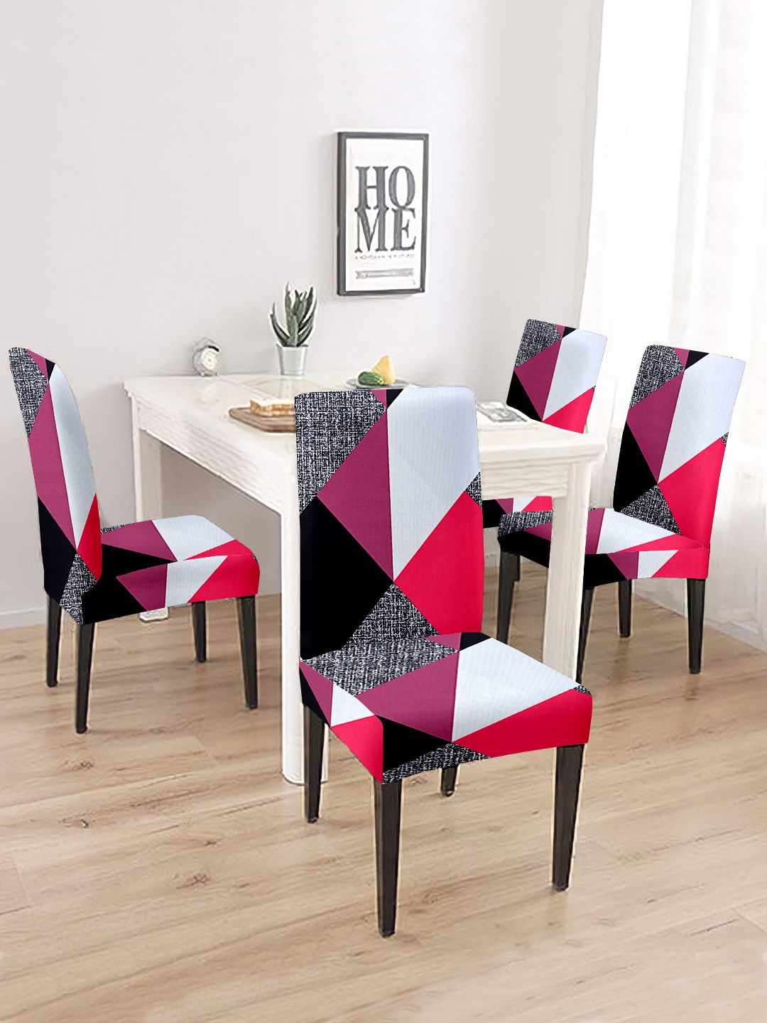 Cortina Set Of 4 Pink & Black Printed Chair Covers Price in India