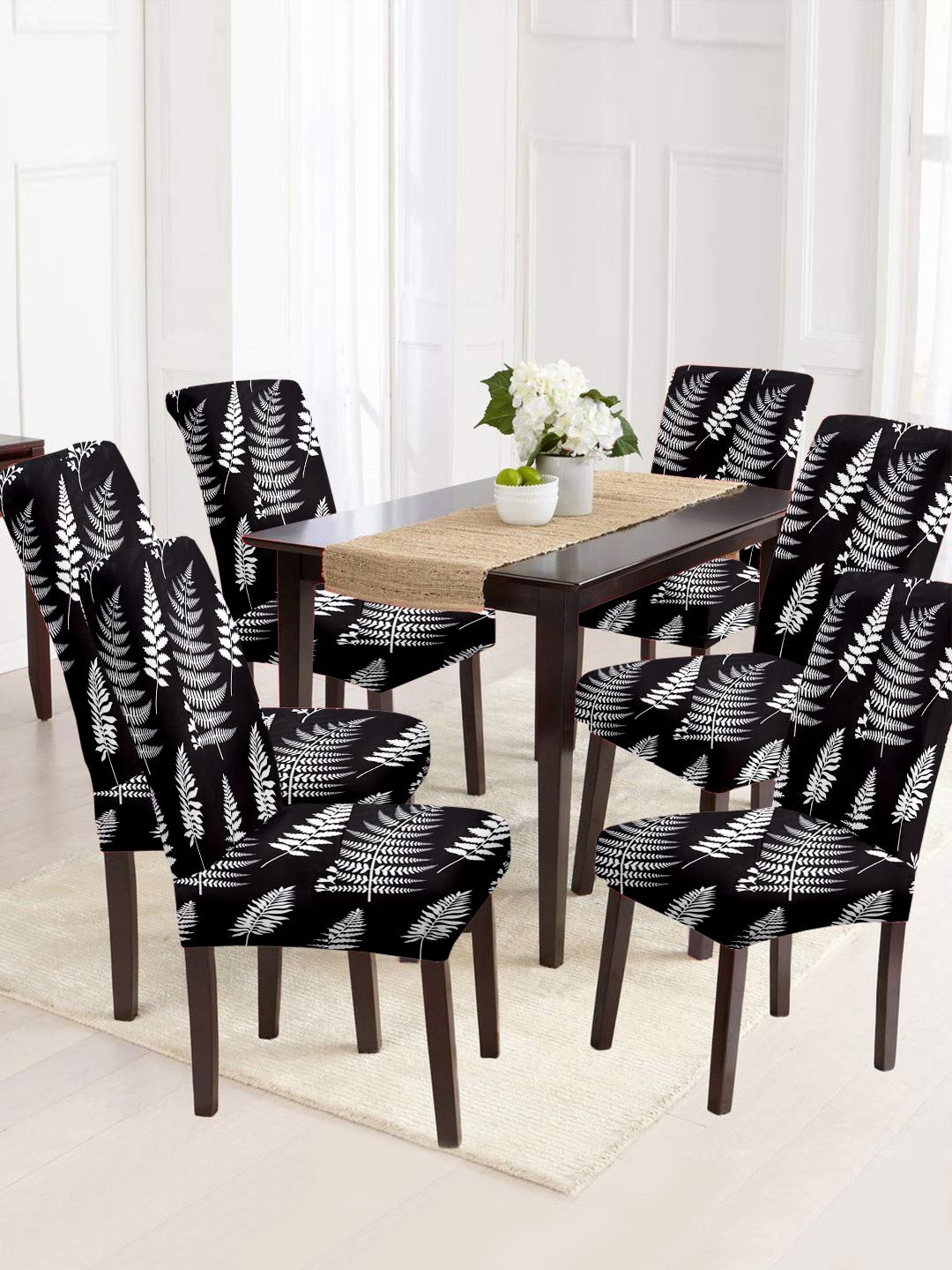 Cortina Black & White Printed Chair Cover Price in India