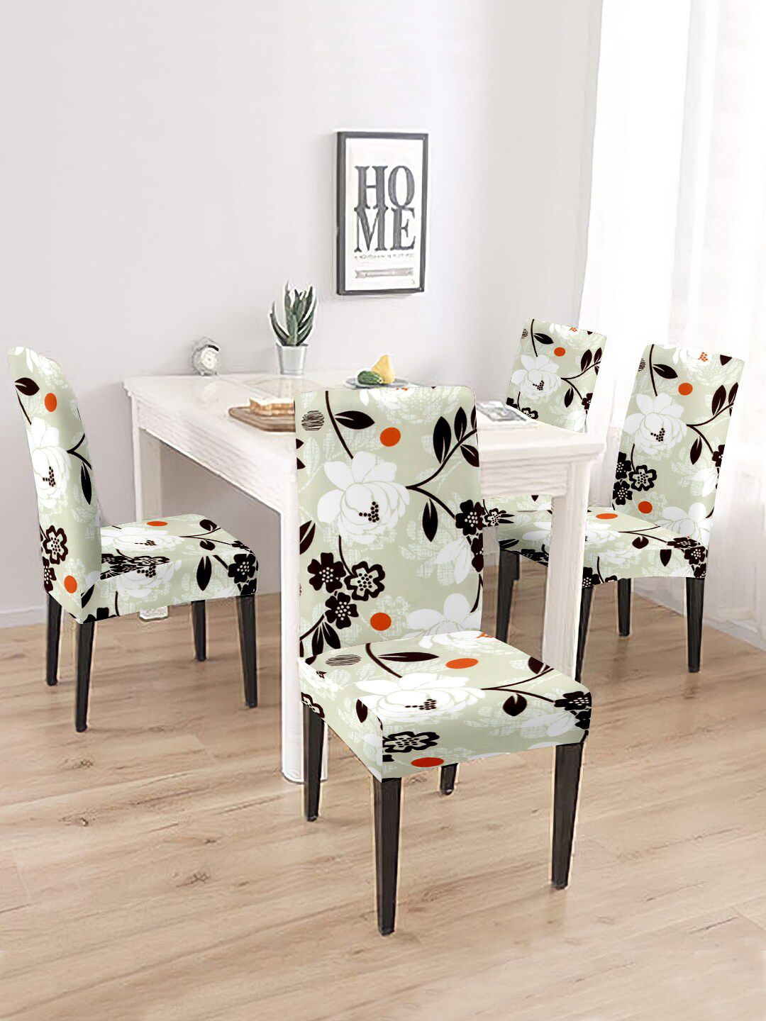 Cortina Set Of 4 Beige & Black Floral Printed Chair Covers Price in India