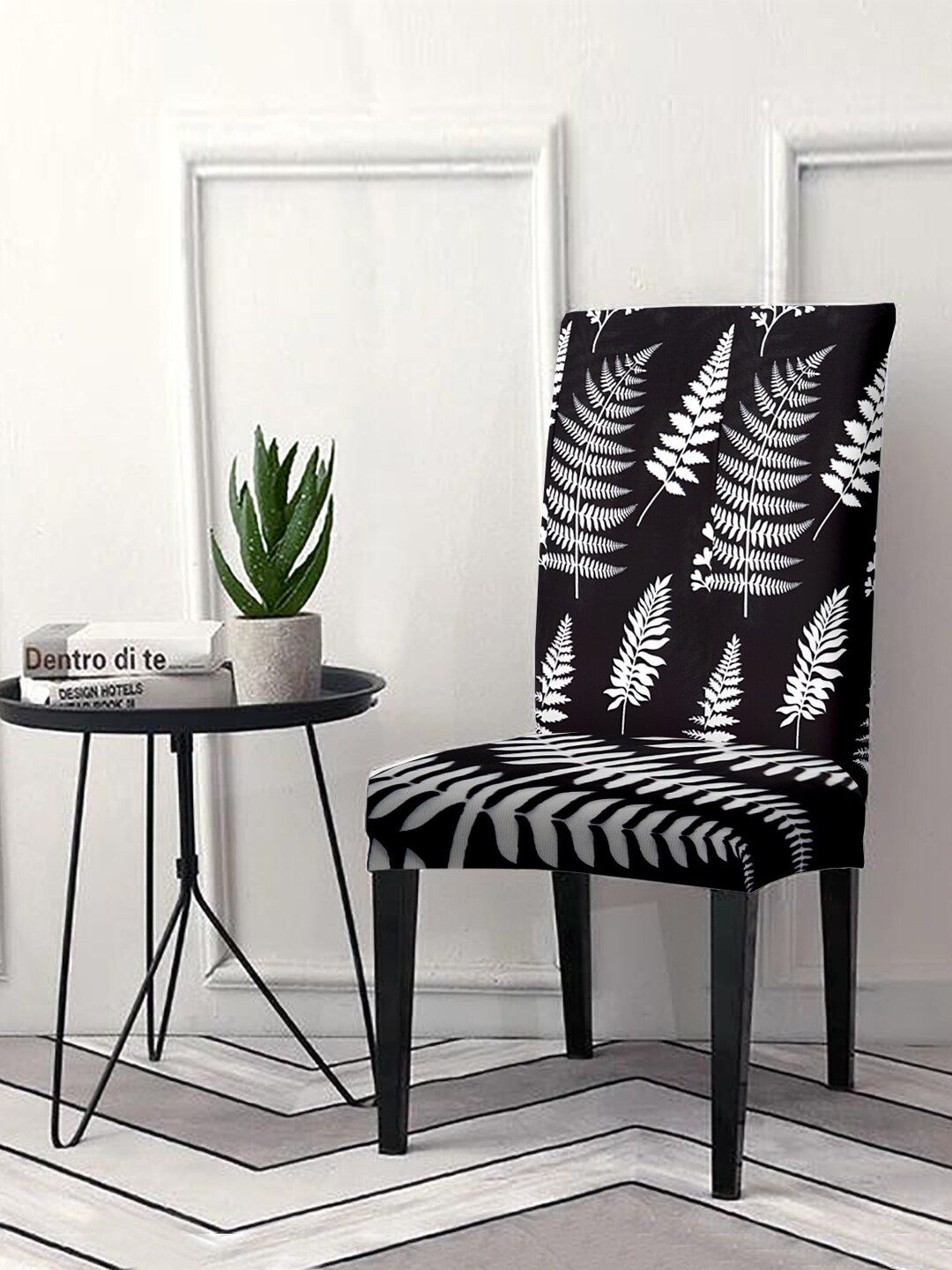 Cortina Black & White Tropical Printed Chair Cover Price in India