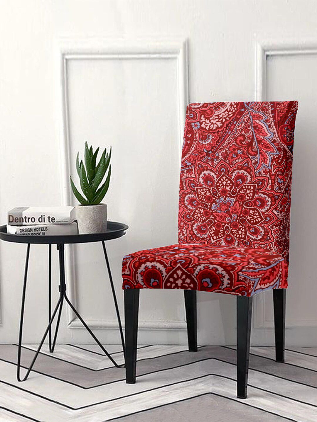 Cortina Red & Pink Printed Chair Cover Price in India