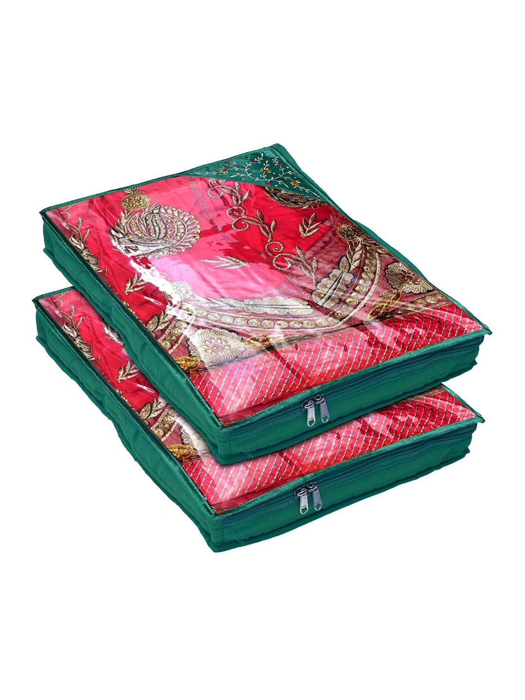 Kuber Industries Pack Of 2 Green Embroidered Saree Covers Price in India