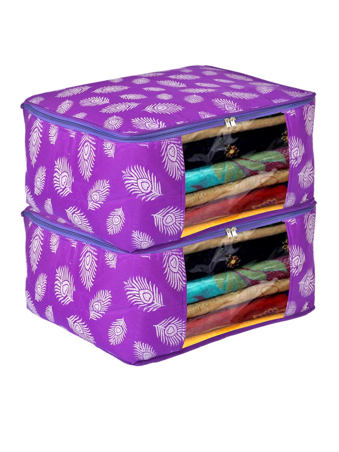 Kuber Industries Set Of 2 Purple Printed Cotton Clothes Organisers Price in India