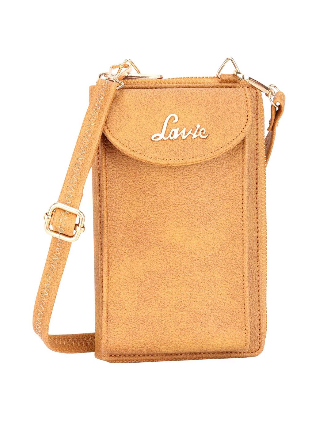 Lavie Women Camel Brown Solid PU Zip Around Wallet with Sling Strap Price in India