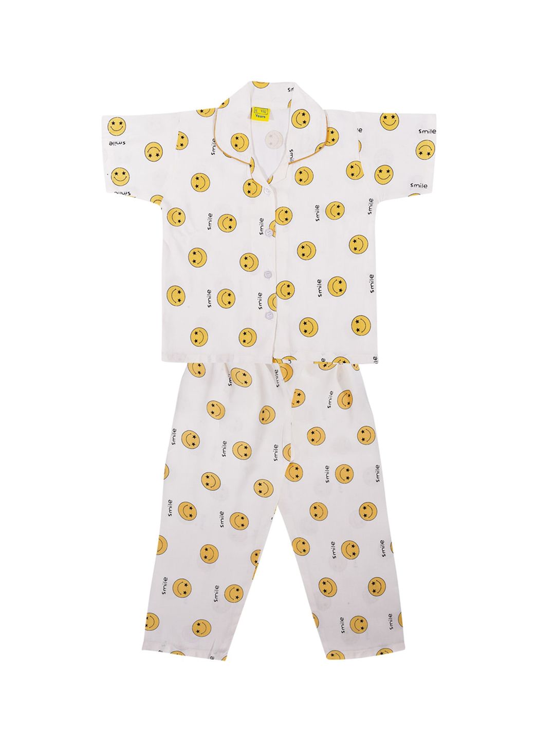 Wish Karo Boys White & Yellow Printed Night suit