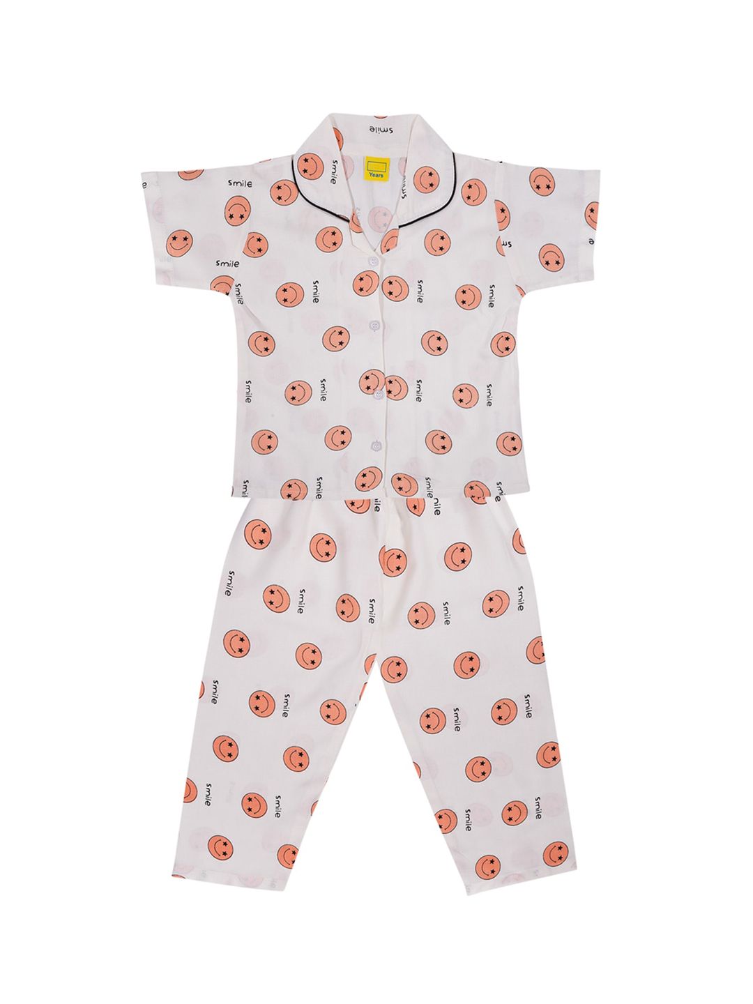 Wish Karo Girls White & Peach-Coloured Printed Night Suit