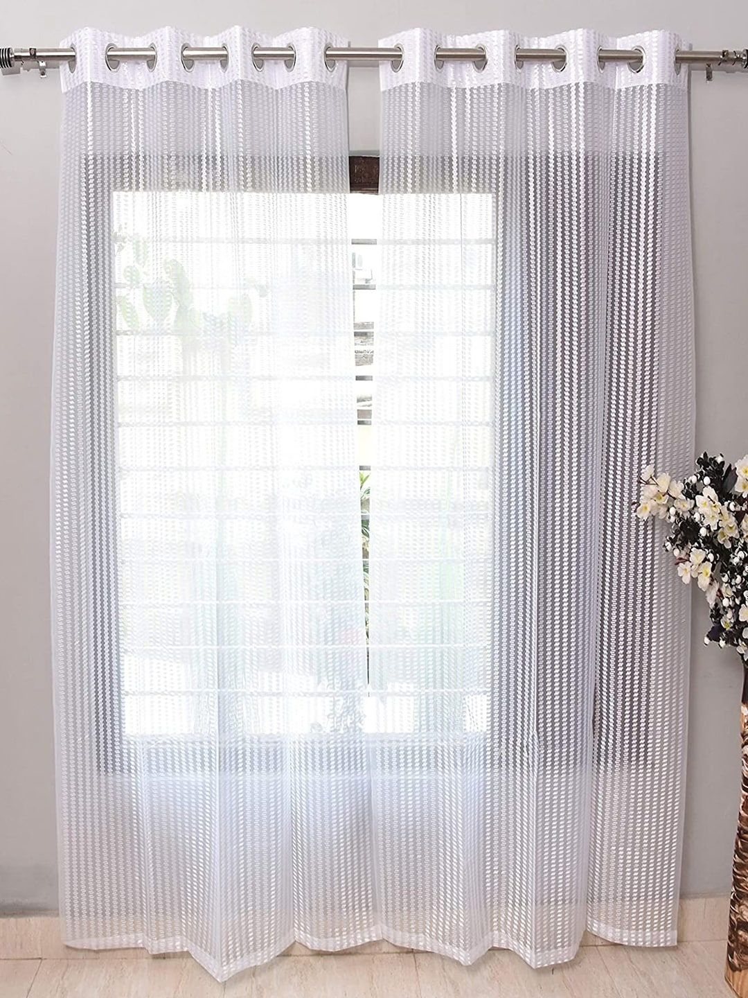 Home Sizzler White Set of 2 Geometric Long Door Curtain Price in India