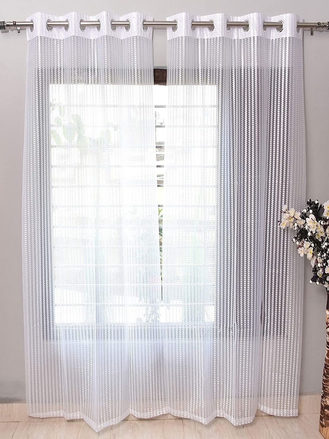 Home Sizzler White Set of 2 Geometric Window Curtain Price in India