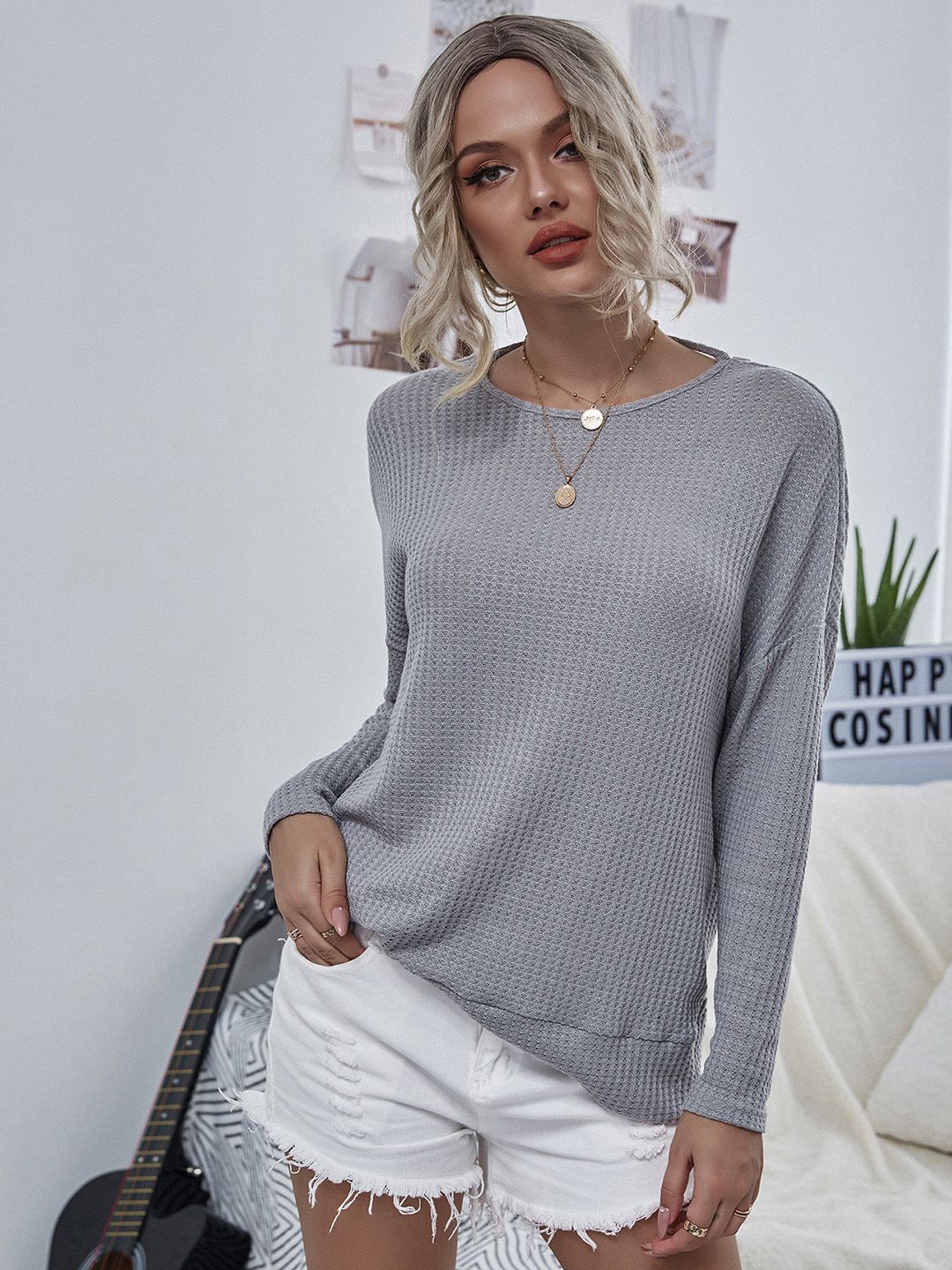 URBANIC Women Grey Self Design Twisted Styled Back Pullover Price in India