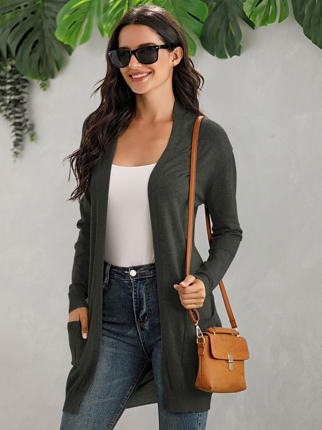 URBANIC Women Olive Green Solid Longline Front-Open Sweater Price in India