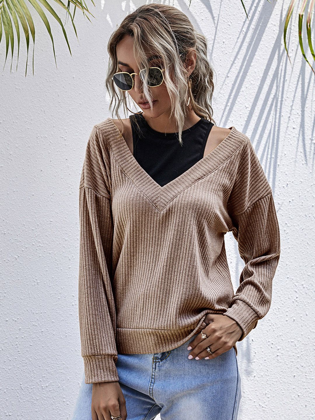 URBANIC Women Brown Self Striped Pullover Price in India