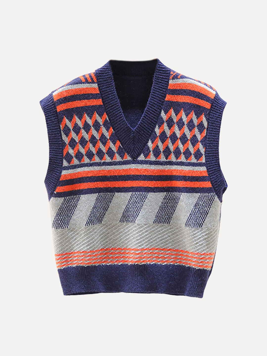 URBANIC Women Blue & Grey Geometric Patterned Sweater Vest Price in India