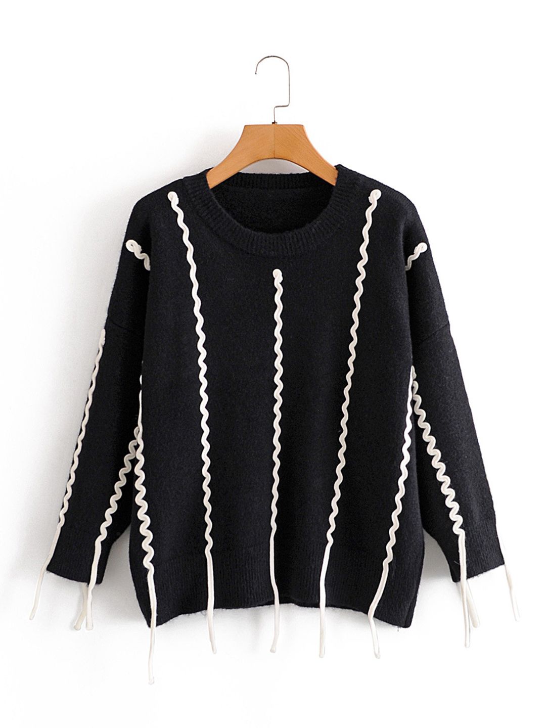 URBANIC Women Black & White Pullover Sweater with Applique Detail Price in India