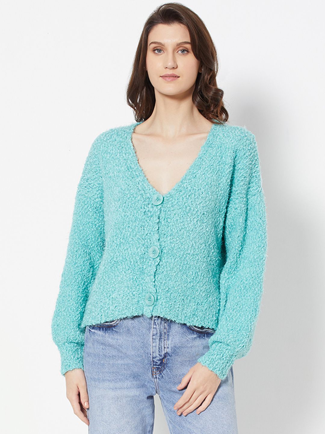 URBANIC Women Green Boucle Cardigan Price in India