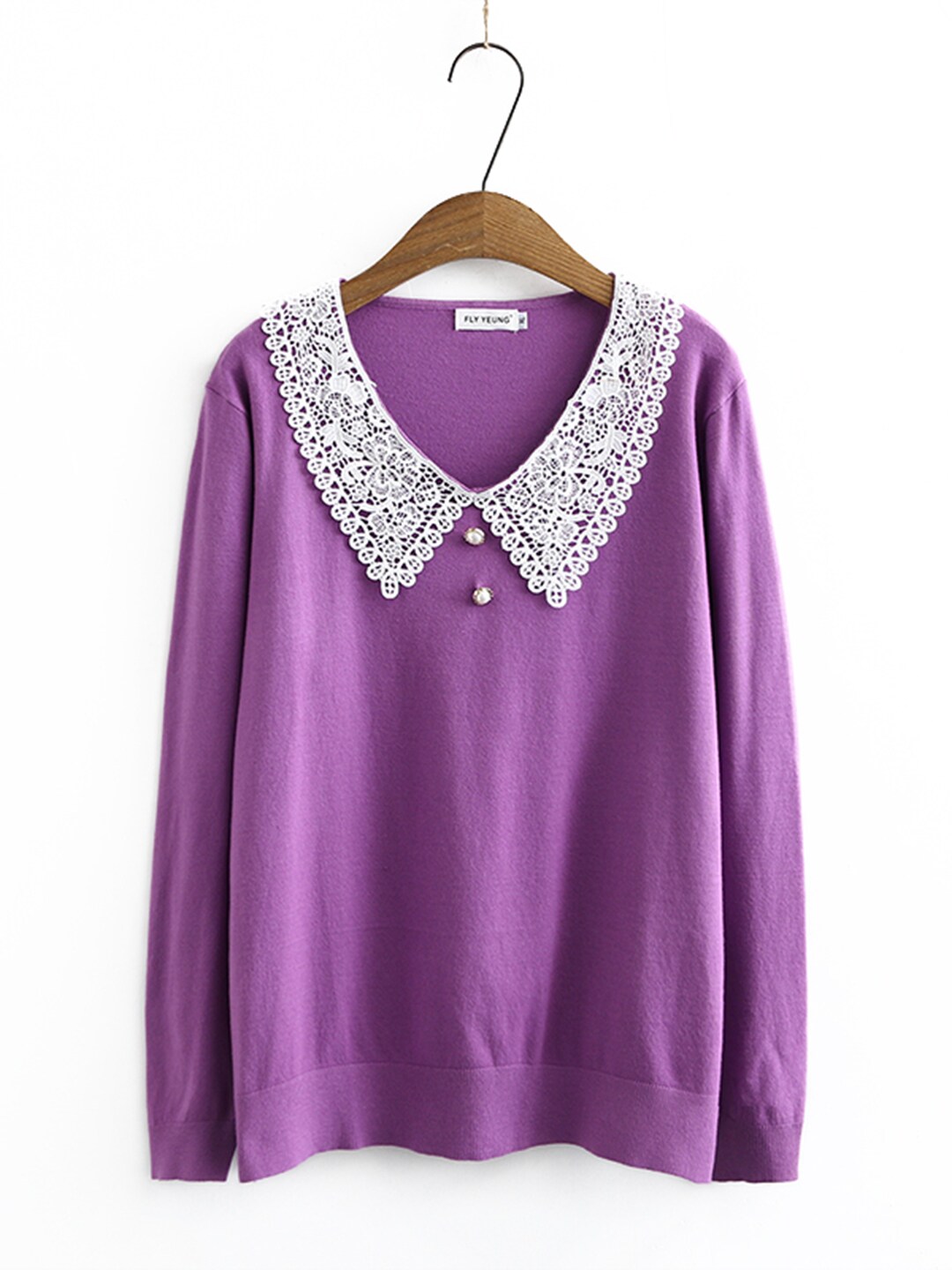 URBANIC Women Plus Size Purple & White Solid Pullover with Lace Detail Price in India