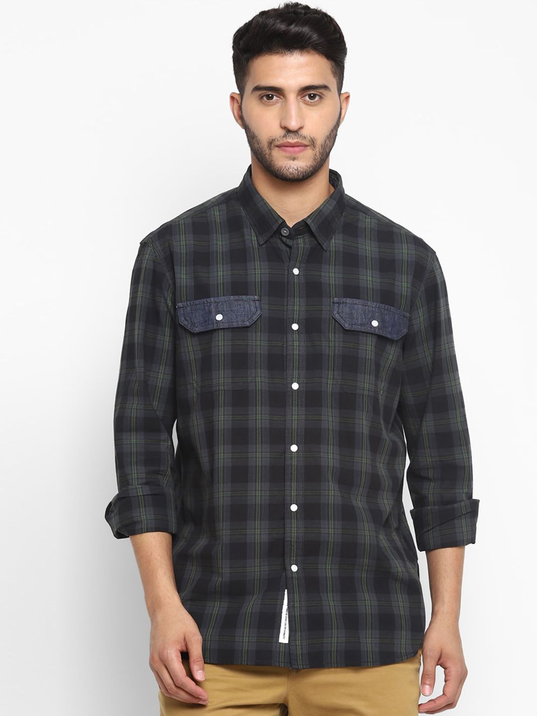 Royal Enfield Men Black Buffalo Checks Opaque Checked Casual Shirt