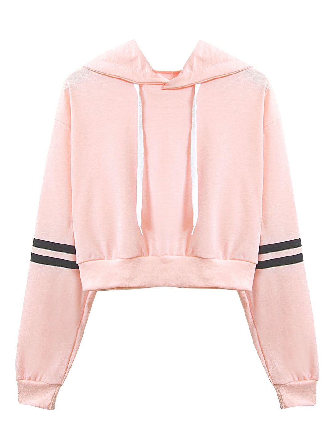 URBANIC Women Pink Solid Hooded Sweatshirt with Striped Detail Price in India