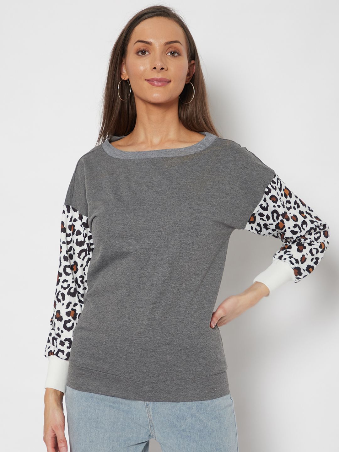 URBANIC Women Charcoal Grey Round Neck Pullover Price in India