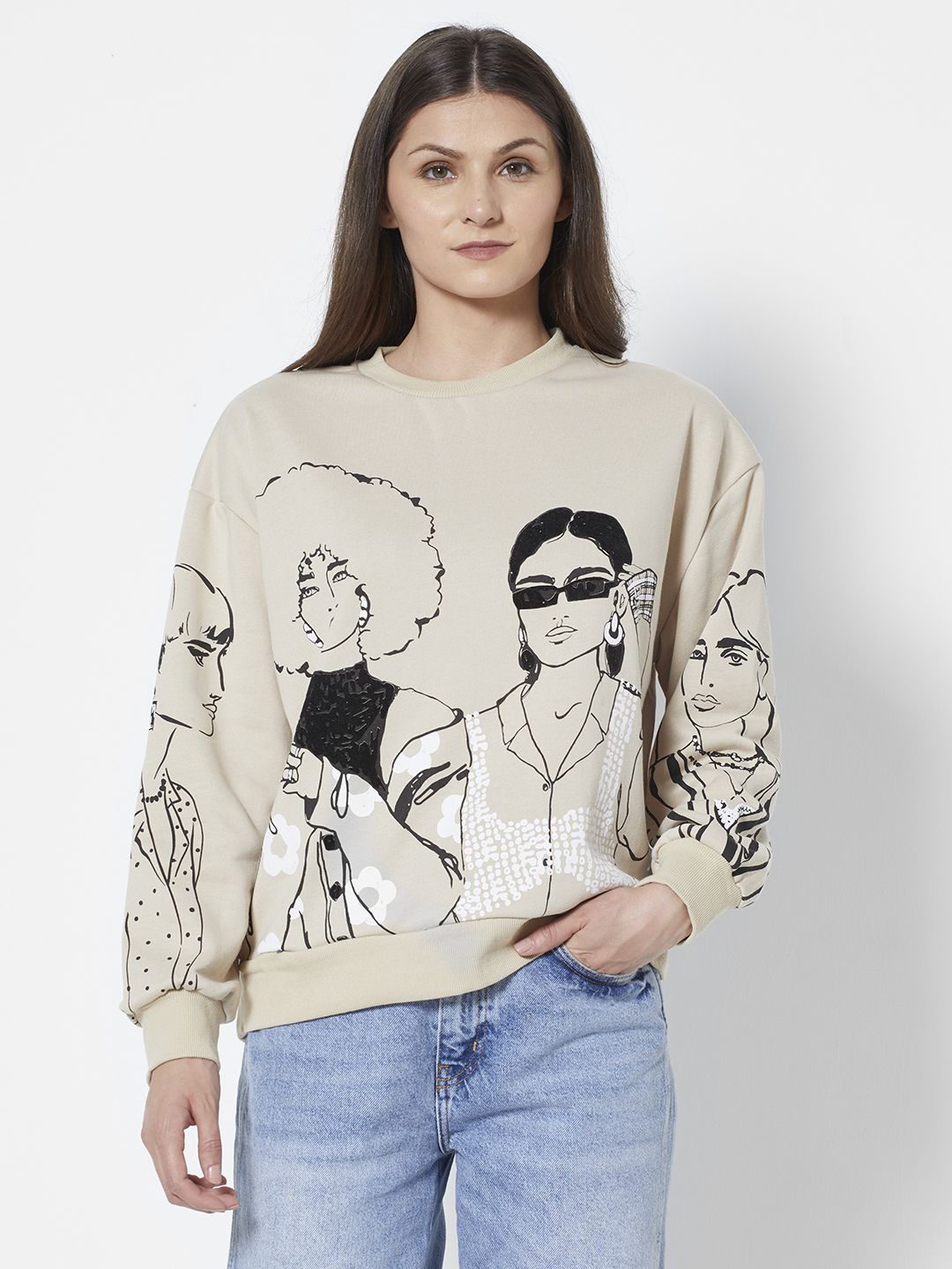 URBANIC Women Grey Printed Sweatshirt Price in India